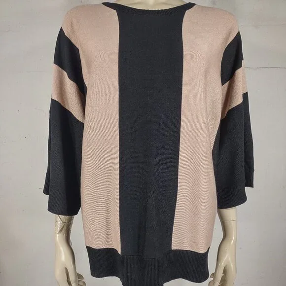 Magaschoni black tan beige blend crew neck pullover sweater ladies XL X-Large - Picture 1 of 7